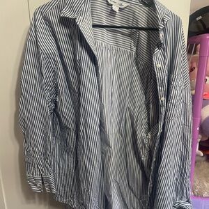 Blue and White Striped Button-Up Shirt